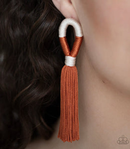 Moroccan Mambo - Multi Cinnamon and Off-White Tassel Post Earrings