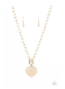 Heart-Stopping Sparkle Necklace & Heartbeat Bedazzle Bracelet - Gold SET