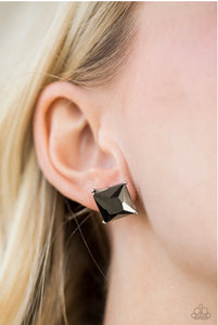 The Big Bang - Silver - Hematite Princess Cut - Post Earrings